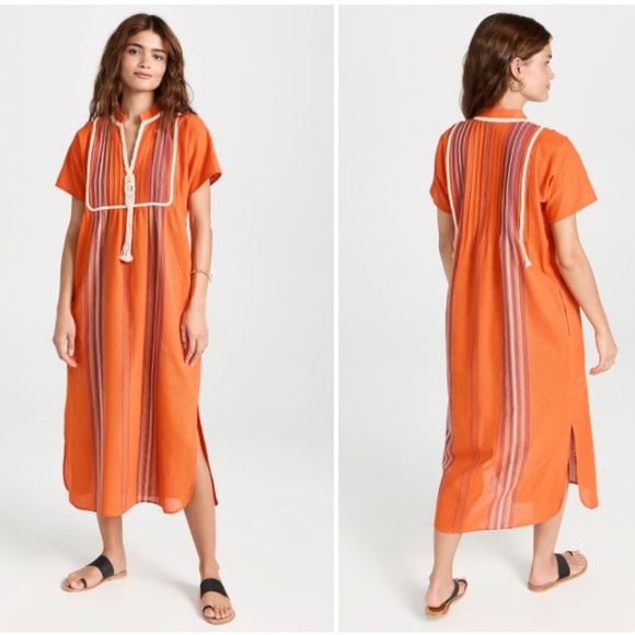 New Tory Burch Orange Lottie Striped Caftan Dress – Size Small - Picture 1 of 11